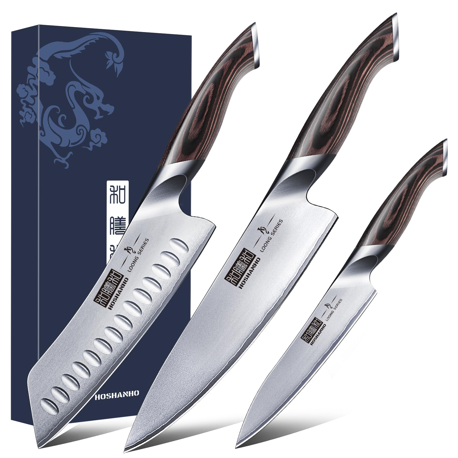 HOSHANHO 3 Piece Japanese Knife Set with Pakkawood Handles