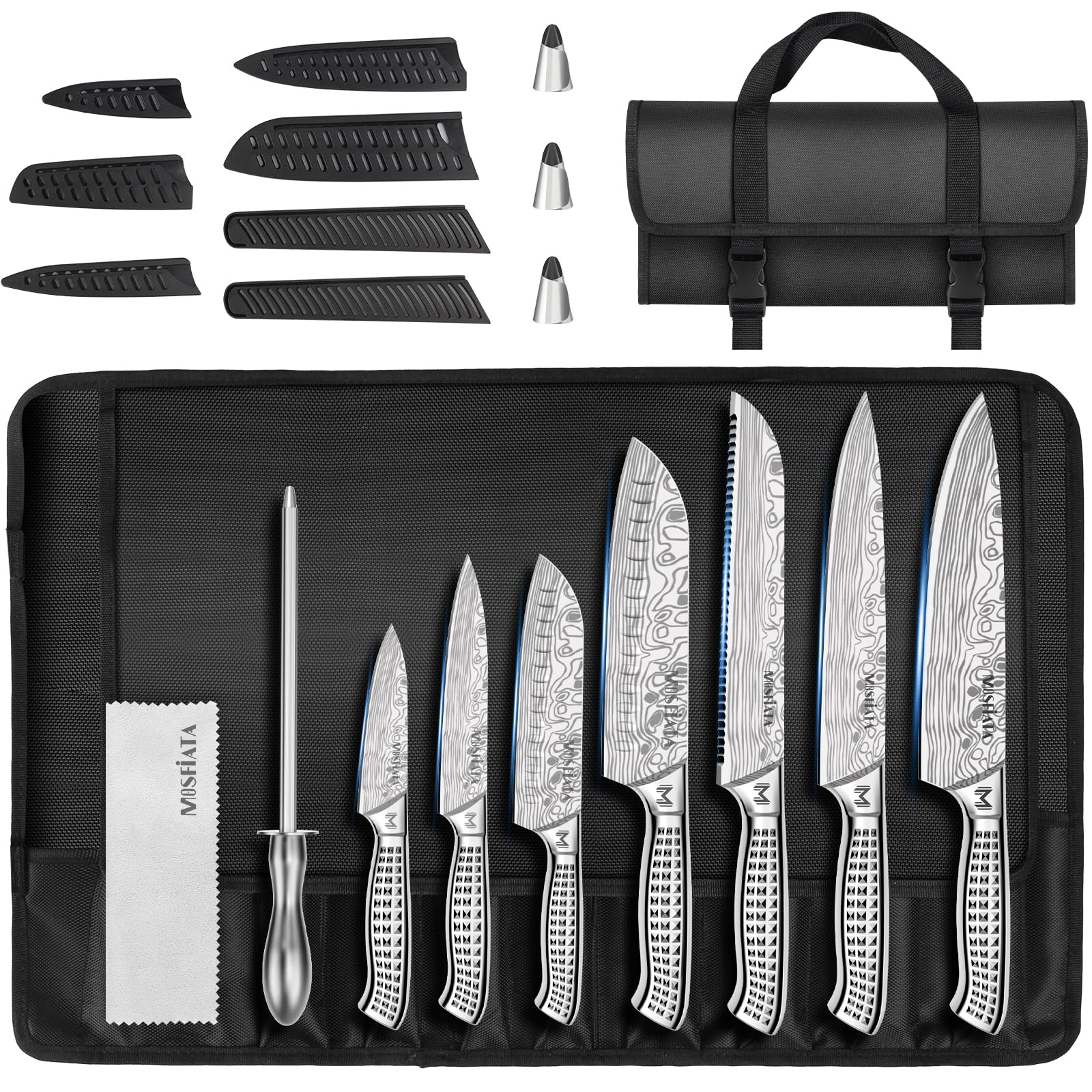 MOSFiATA 12 Piece Chef Knife Set with Roll Bag