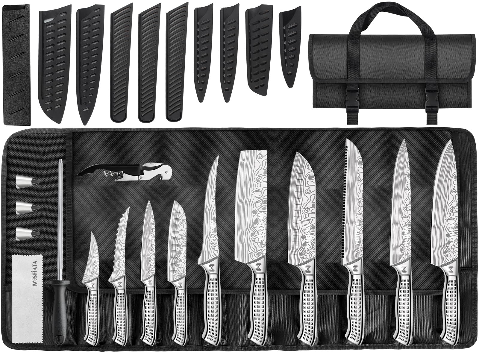 MOSFiATA 17 Piece Chef Knife Set with Roll Bag