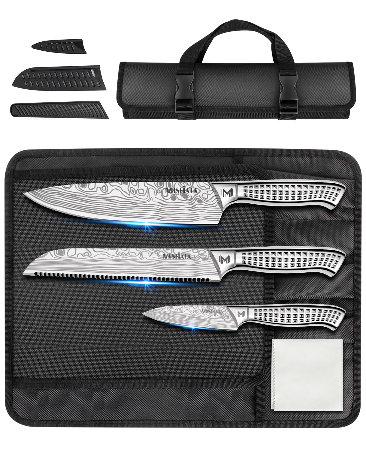 MOSFiATA 6 Piece Kitchen Knife Set with Roll Bag