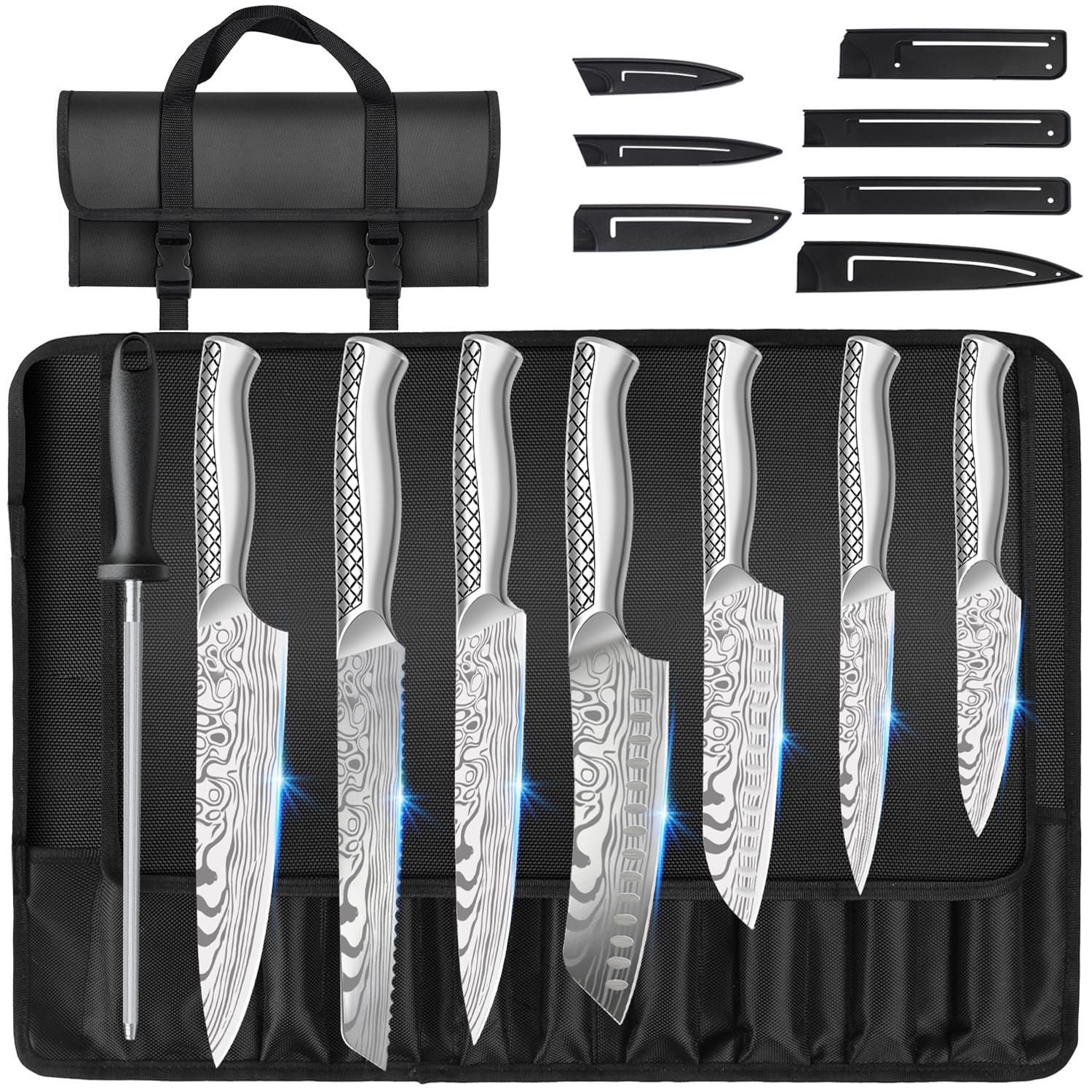 MOSFiATA 7 Piece Chef Knife Set with Roll Bag